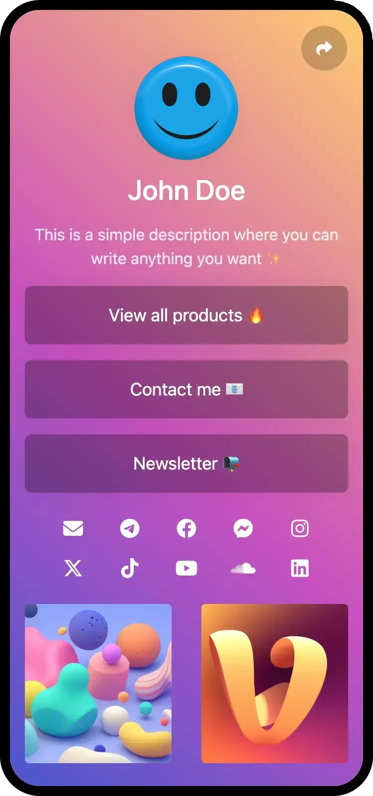 Screenshot of biolink page examples